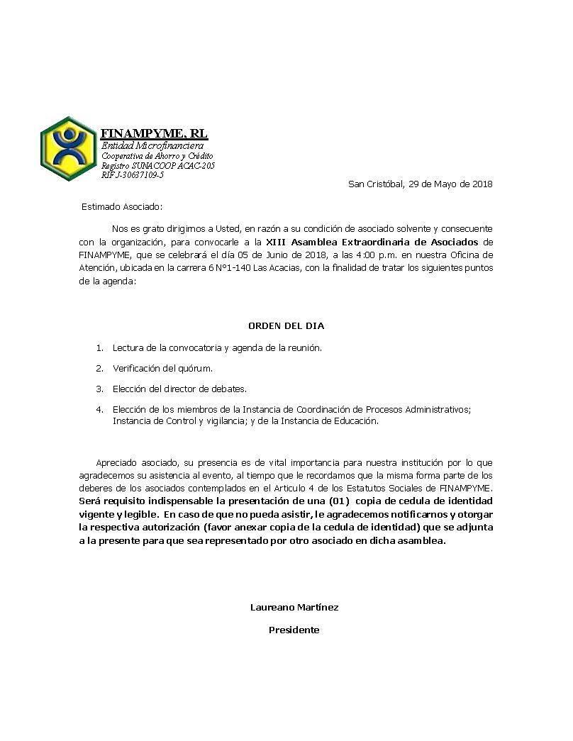Convocatoria Asamblea de Asociados